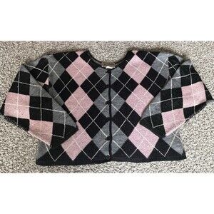 Women's Vintage Argyle Cropped Cardigan Sweater, Size Large